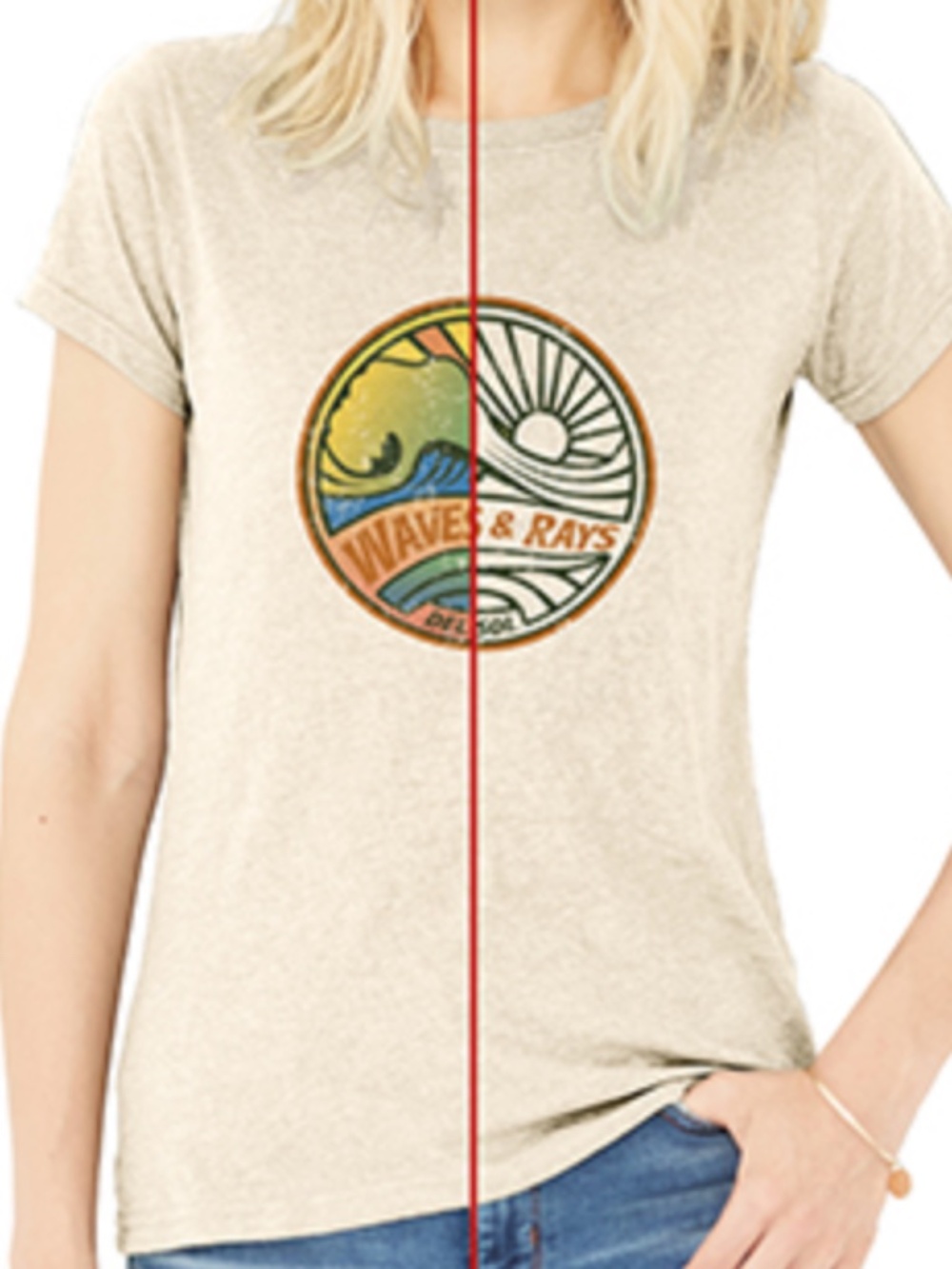 This white Del Sol boyfriend tee "Waves & Rays" graphic St. Thomas